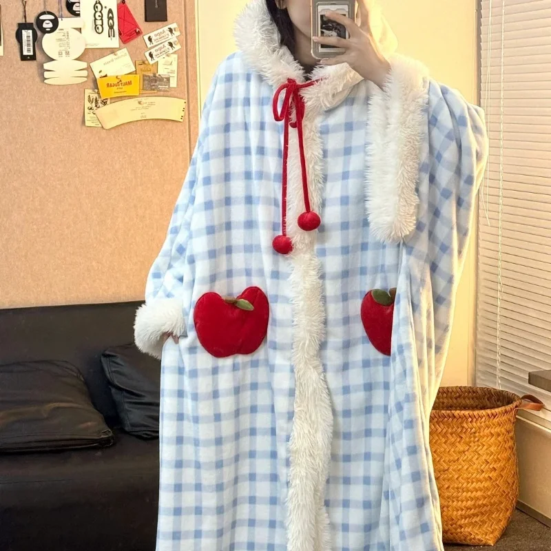 

Women's Pajamas Autumn and Winter Style Wearable Cape Nightgown