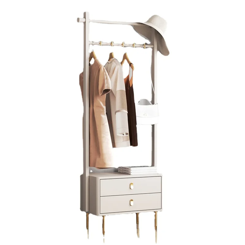 

Qf Solid Wood Coat and Hat Rack Floor Integrated Clothes Rack Room Shelf Doorway Shoe Wearing Stool