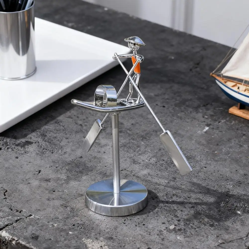 Fisherman Balance Art Figurine Swinging Kinetic Ornament Office Desk Stress Relief Toy Metal Balance Fisherman Sculpture