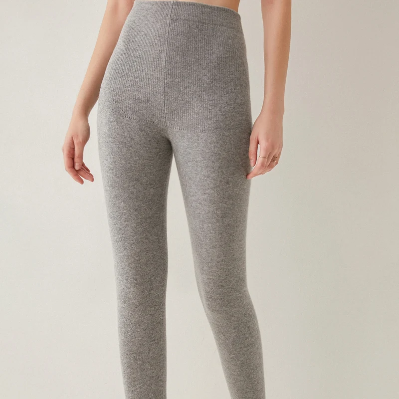 Leggings élastiques à jambes larges pour femmes, 100% laine mérinos, leggings tricotés de luxe légers, mode audio, automne et hiver, nouveau