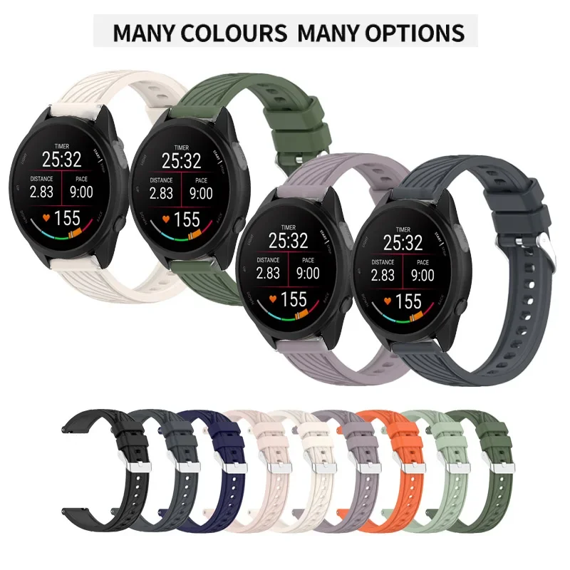 For Garmin Forerunner 165 245 645 55 158 / Active 5 / Vivoactive 5 / 3 20mm Engraved Stripes Silicone Strap Band
