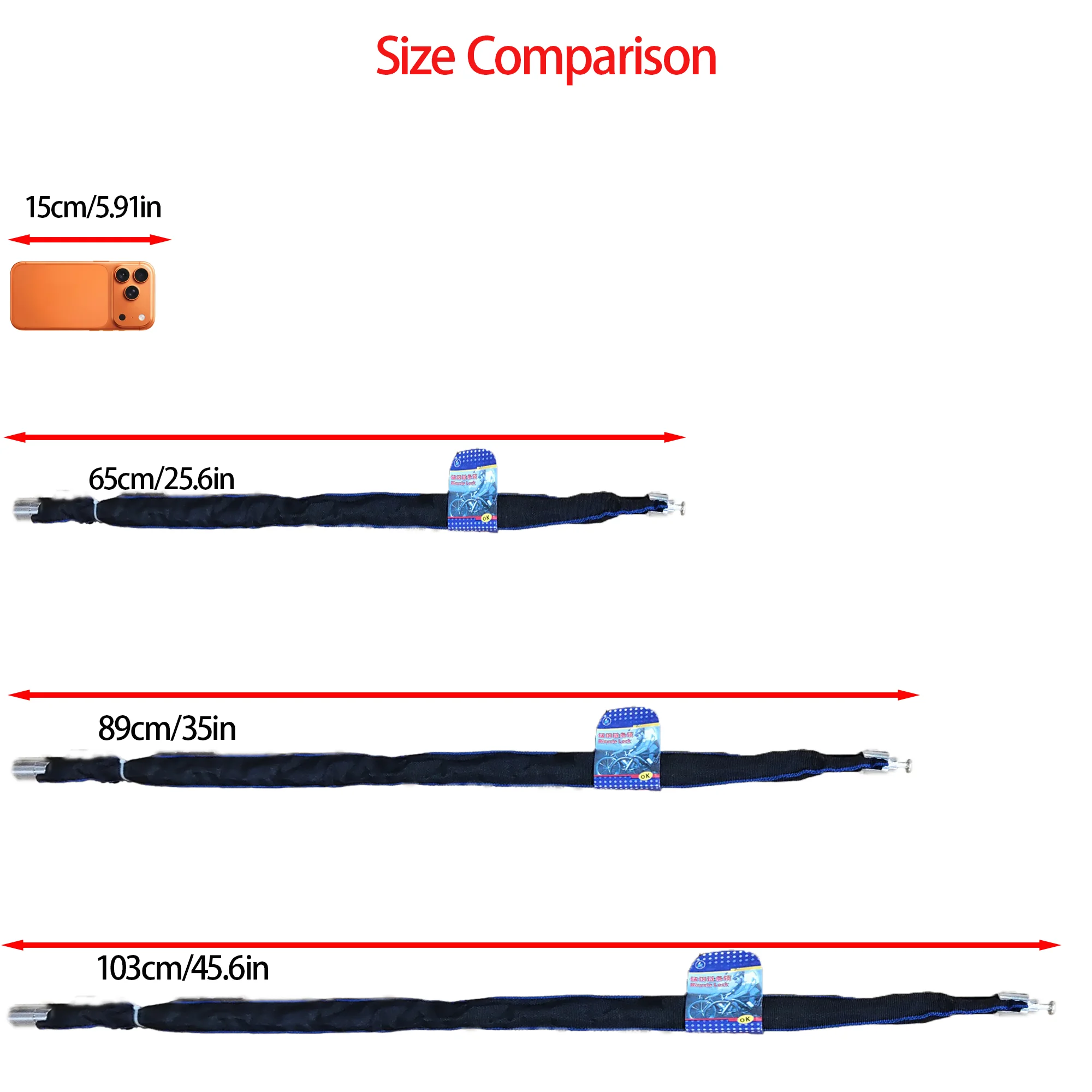 XUNTING Heavy Duty Bike Chain Lock Anti-Theft Steel Chain with Nylon Sleeve 360° Rotating Lock for Bicycle E-Bike Motorcycle