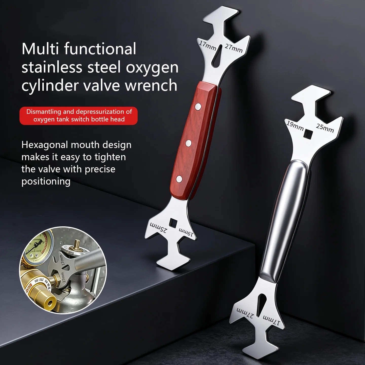 Thickened Double End Valve Wrench Labor Saving Stainless Steel Cylinder Wrench Pressure Relief Multi-functional Hex Open Spanner