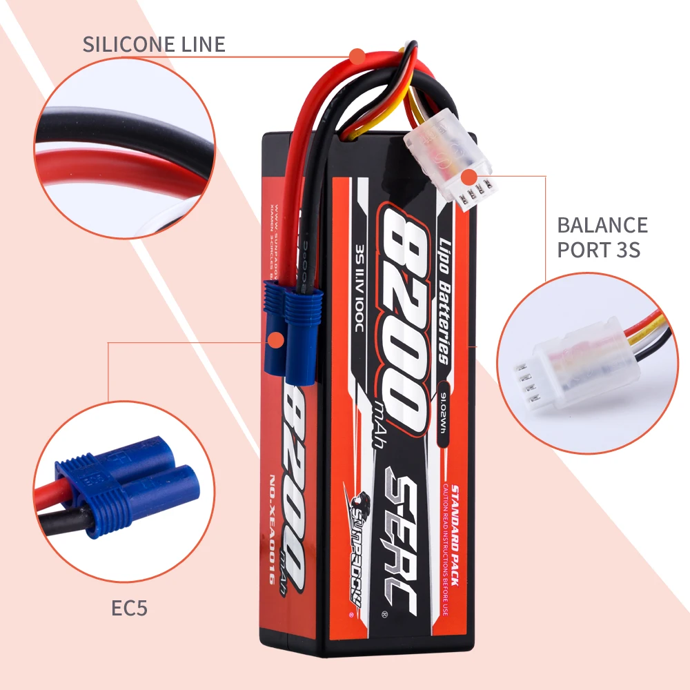 SUNPADOW 8200mAh 2S 3S 4S 7.4V 11.1V 14.8V Lipo Battery EC5 Plug 100C for RC Car Plane DJI Truck Tank Buggy Racing Boat Models