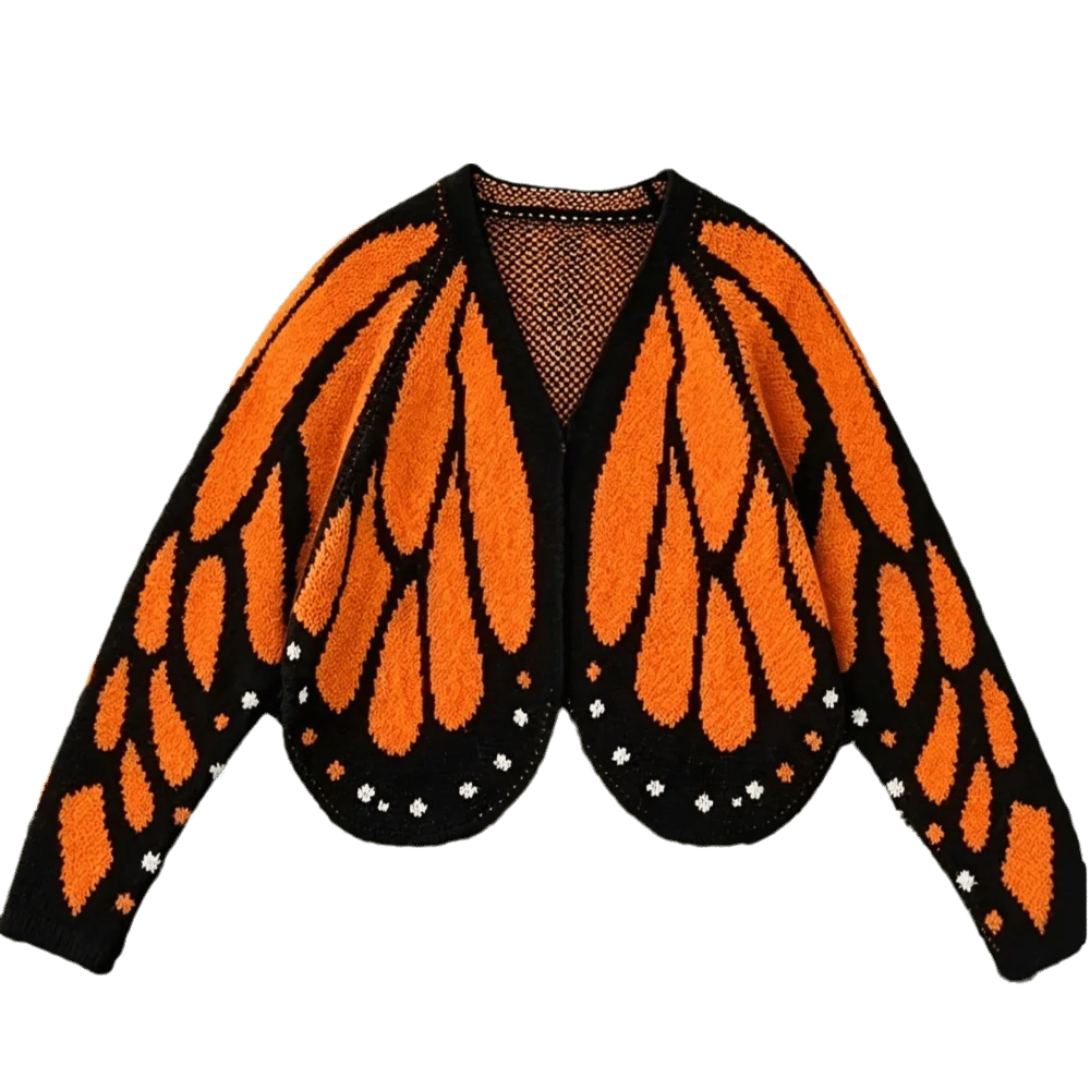 Monarch Butterfly Butterfly Knit Cardigan Batwing Sleeve Hand-knitted Batwing Sleeve Knit Shawl Cape-like Design Flowy