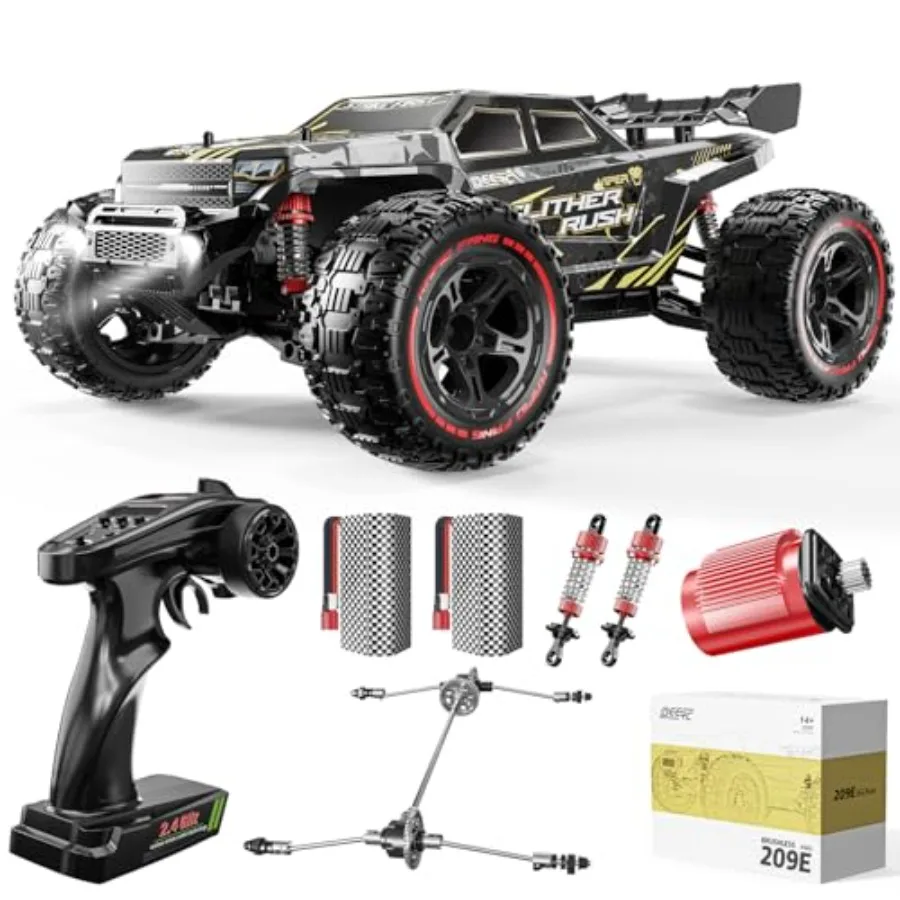 

RC car for off-road racing carbon fiber reinforced plastic black and red 60+ km/h high speed with 4WD and dual 3S batteries