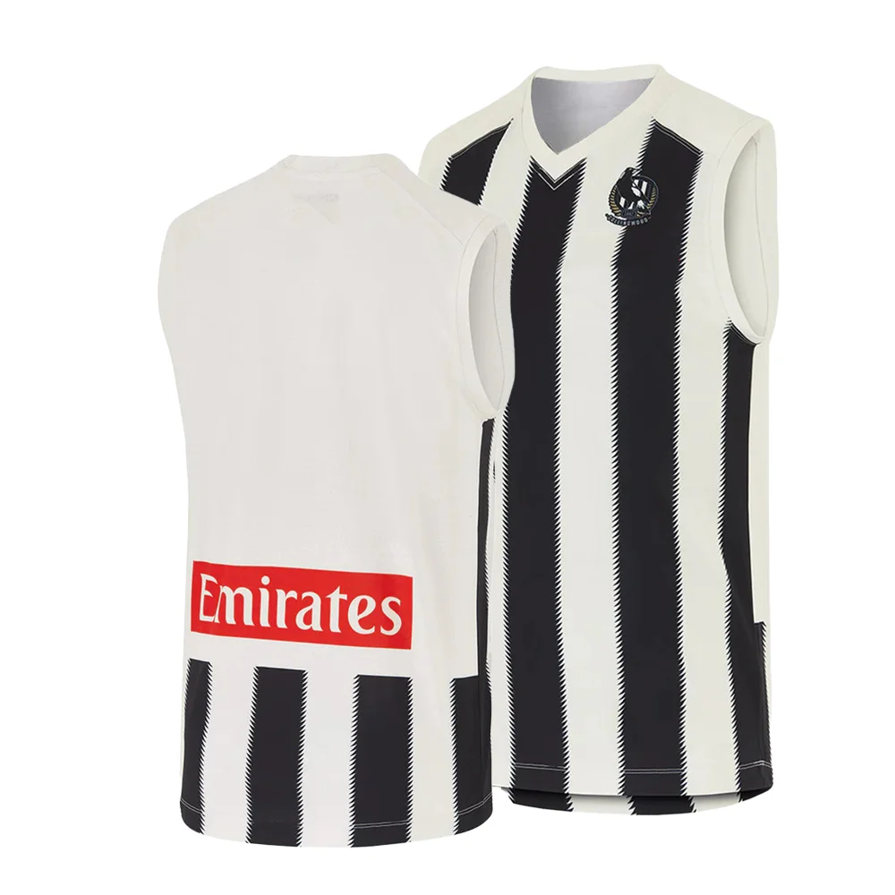 

2025 Summer Collingwood Black-White Striped Armor Breathable Training Vest! Emirates Red Logo × AFL— for Unisex Clash Flair!