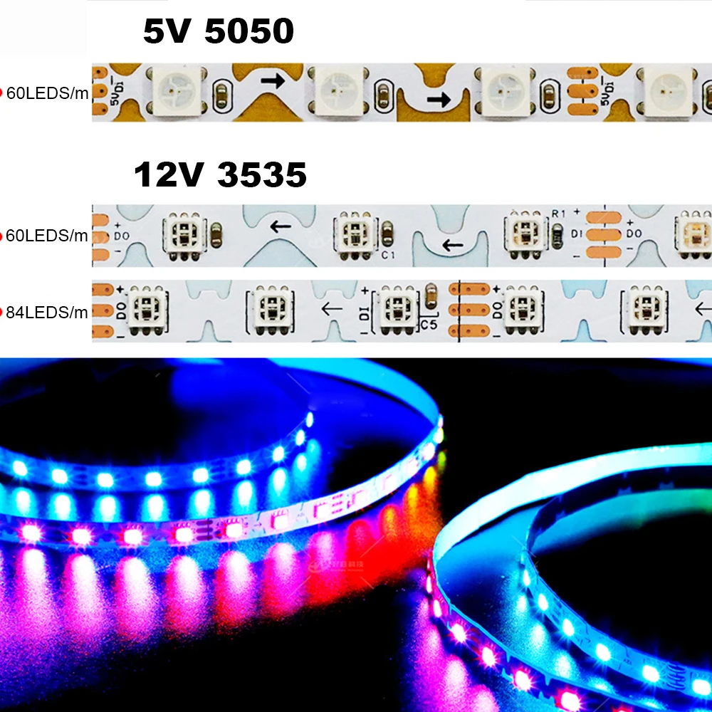 shape led pixel strip mm pcb 3535 5050 dc 5v 12v rgb enderecavel individualmente fita led a cores ws2812b s 01