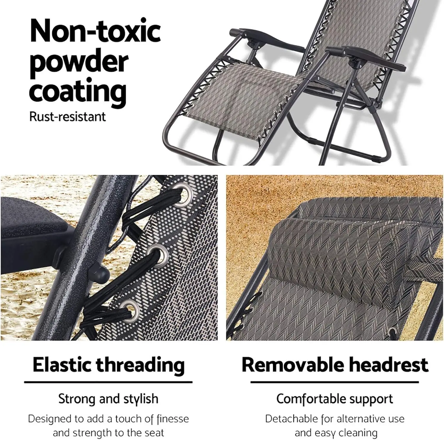 Kursi Santai Lipat Portabel Tanpa Gravitasi untuk Berkemah di Luar Ruangan dan Pantai, Warna Abu-abu