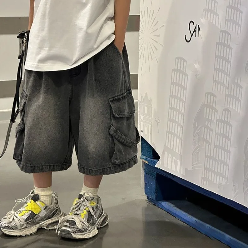 

Boys' Crop Shorts 2026 Summer New Big Kids Trendy Loose Casual Denim Lightweight Breathable Cropped Pants