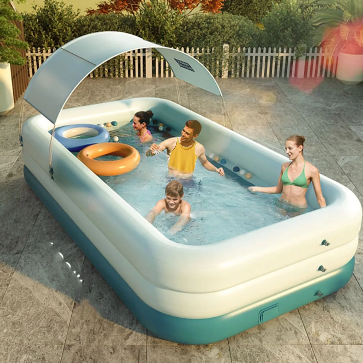 380ซม./210ซม.3ชั้นอัตโนมัติ Inflatable สระว่ายน้ำขนาดใหญ่สระว่ายน้ำสำหรับครอบครัวที่ถอดออกได้เด็ก Ocean ลูกบอล PVC Bath เด็ก