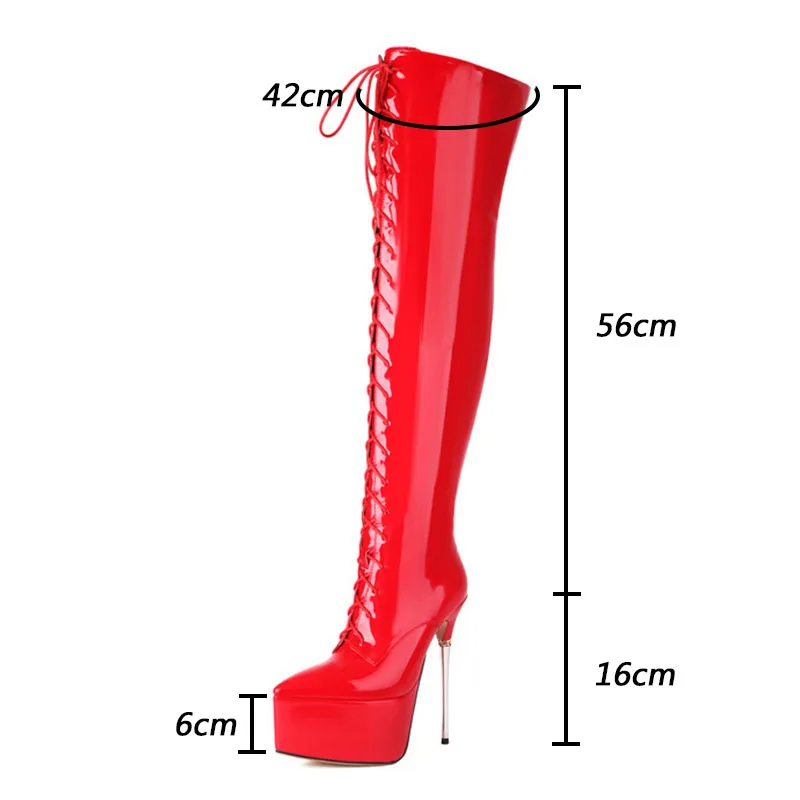 Rontic New Women Winter Over The Knee Shiny Boots Metal Thin High Heels Pointed Toe Pretty Gold Red Club Shoes US Size 3-10.5