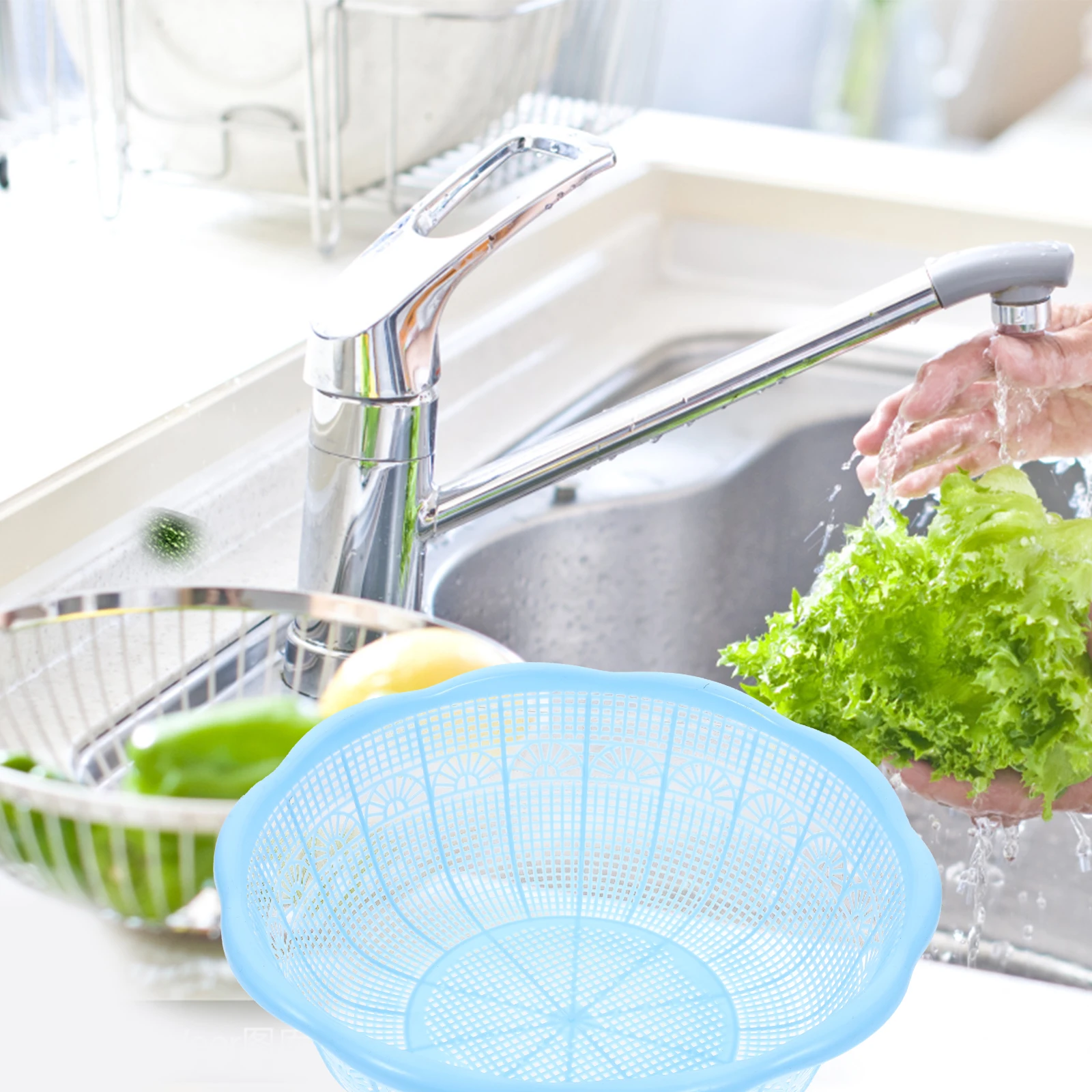 

4pcs Rice Vegetable Washing Bowl Fruit Kitchen Plastic Strainers Washing Basin Set Sieve Rice Sieve Basin Drain Basket Tool