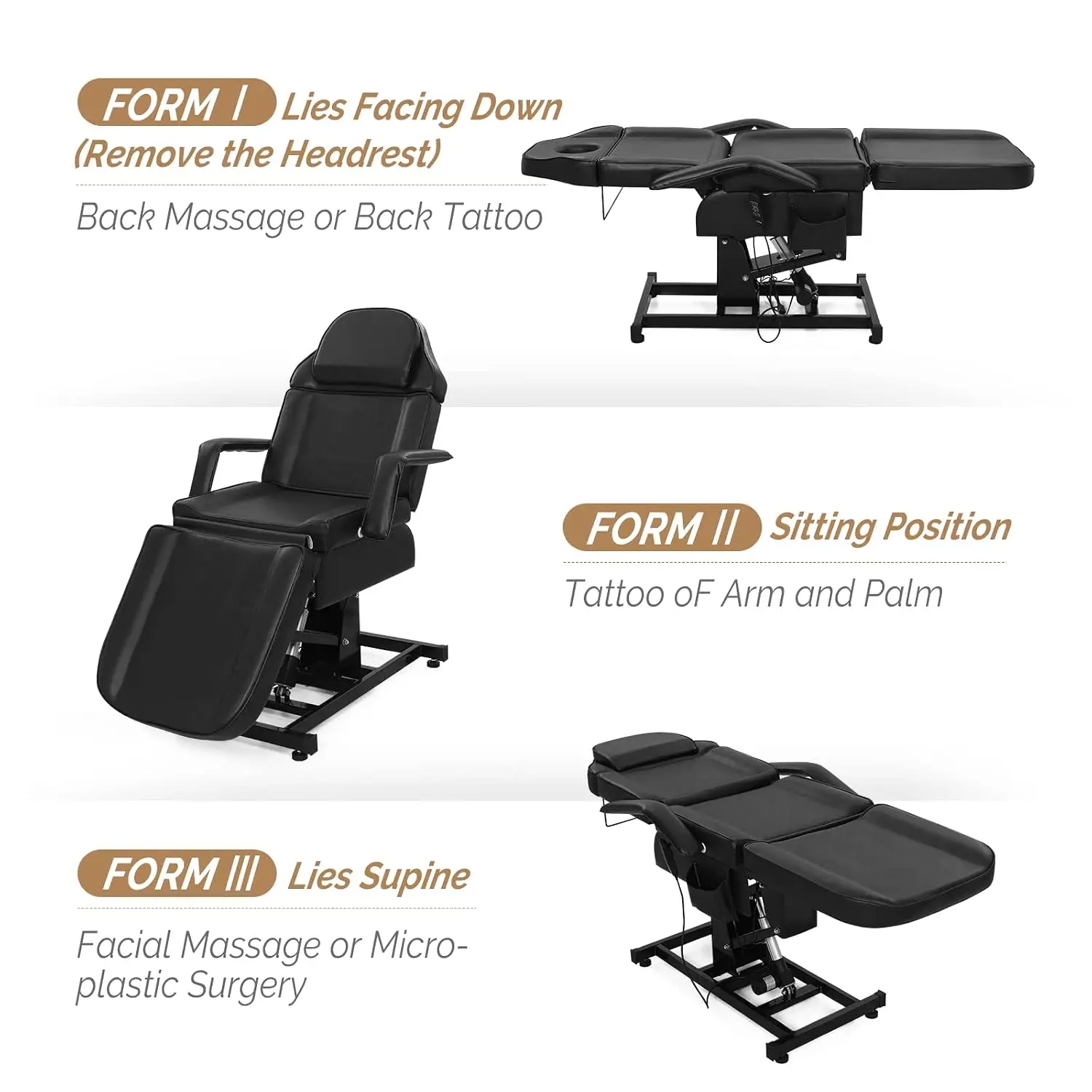 Electric Facial Bed, Multi-Purpose Massage Tattoo Lash Waxing Table, Height Backrest Footrest Adjustable, Beauty Spa, Customized