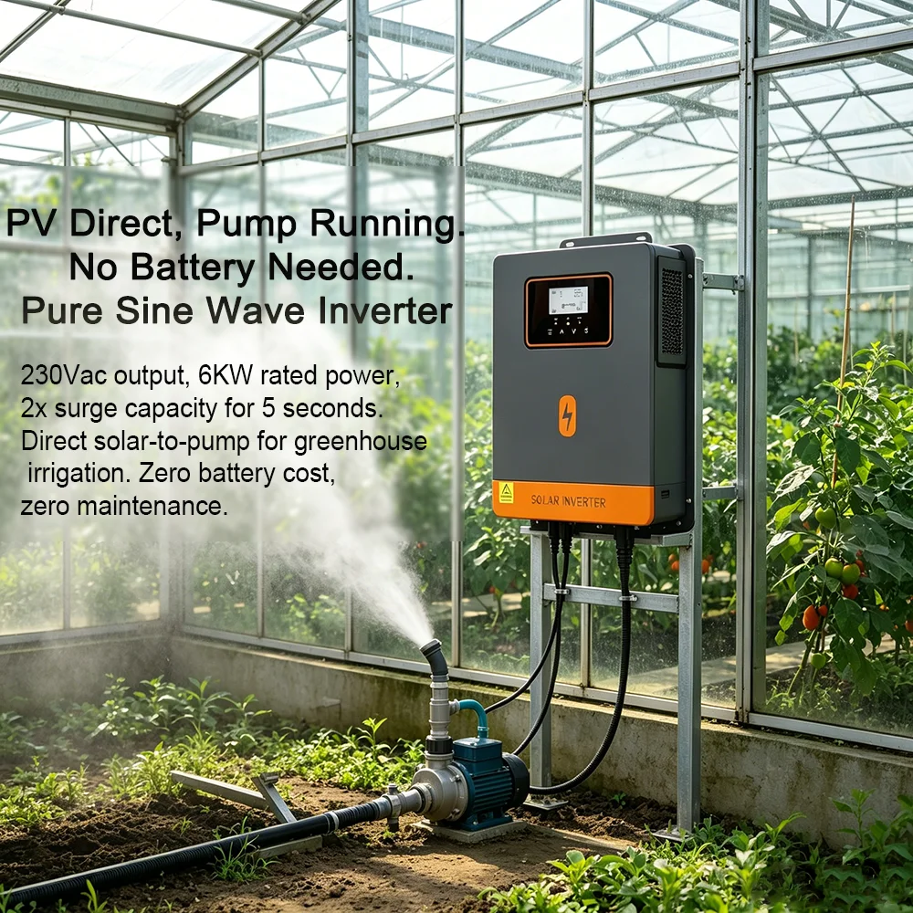 PowMr On Grid 6000W Pure Sine Wave Solar Inverter Max PV500V MPPT 230Vac Output No Battery Required with LCD Display Wi-Fi RS-232 Optional for Solar Panel  Home Water Pump