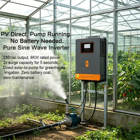 Inversor Solar de Onda Senoidal Pura PowMr On Grid 6000W, Máx. PV500V, MPPT, Saída 230Vac, Sem Necessidade de Bateria, com Display LCD, Wi-Fi e RS-232 Opcional para Painel Solar e Bomba de Água Residencial.