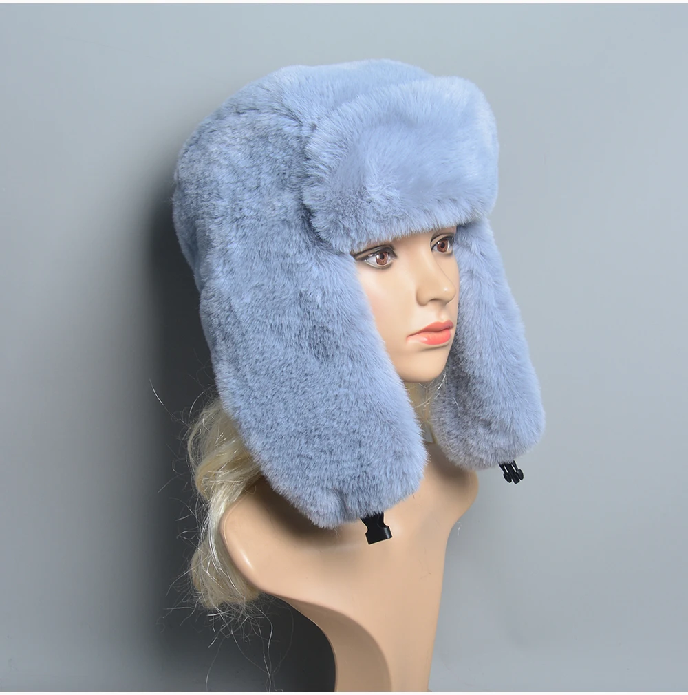 2024 Winter Russian Man Woman White Skin False Rex Rabbit Fur Hats Luxury False Rex Rabbit Fur Cap Unisex False Fur Bomber Hat