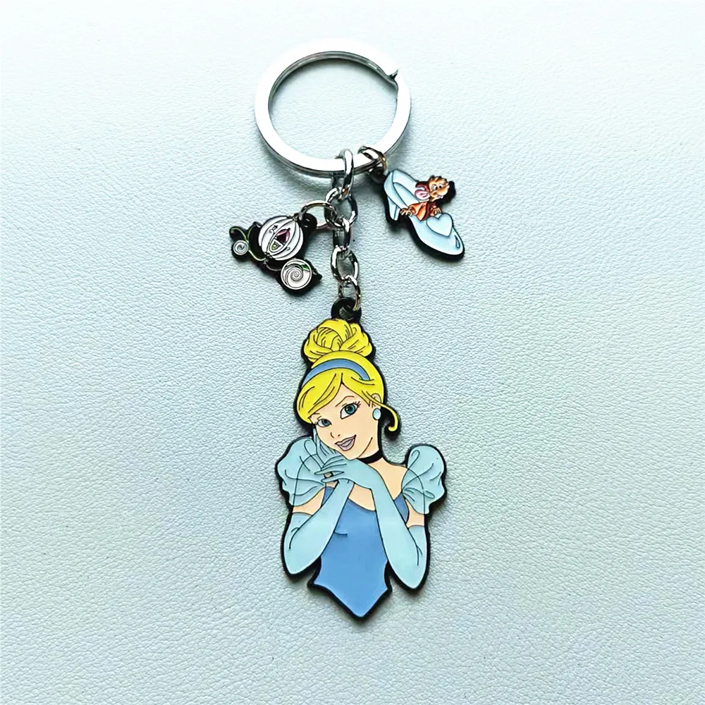 Disney Cinderella Princess Mulan Tiana Series Anime Cartoon Metal Keychain Gifts for woman girl