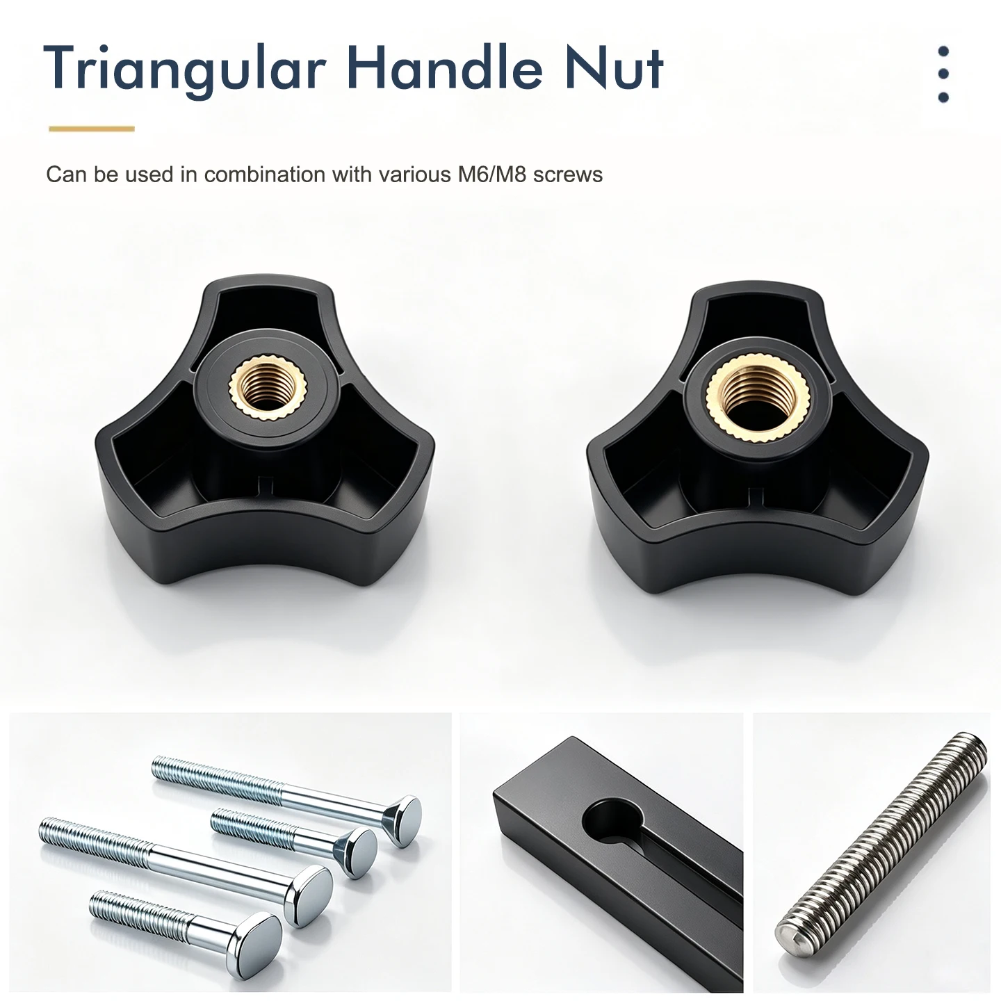 Triangular Hand Knob Nut M6 M8 Brass Insert Thumb Nut for Woodworking Workbench Fixing