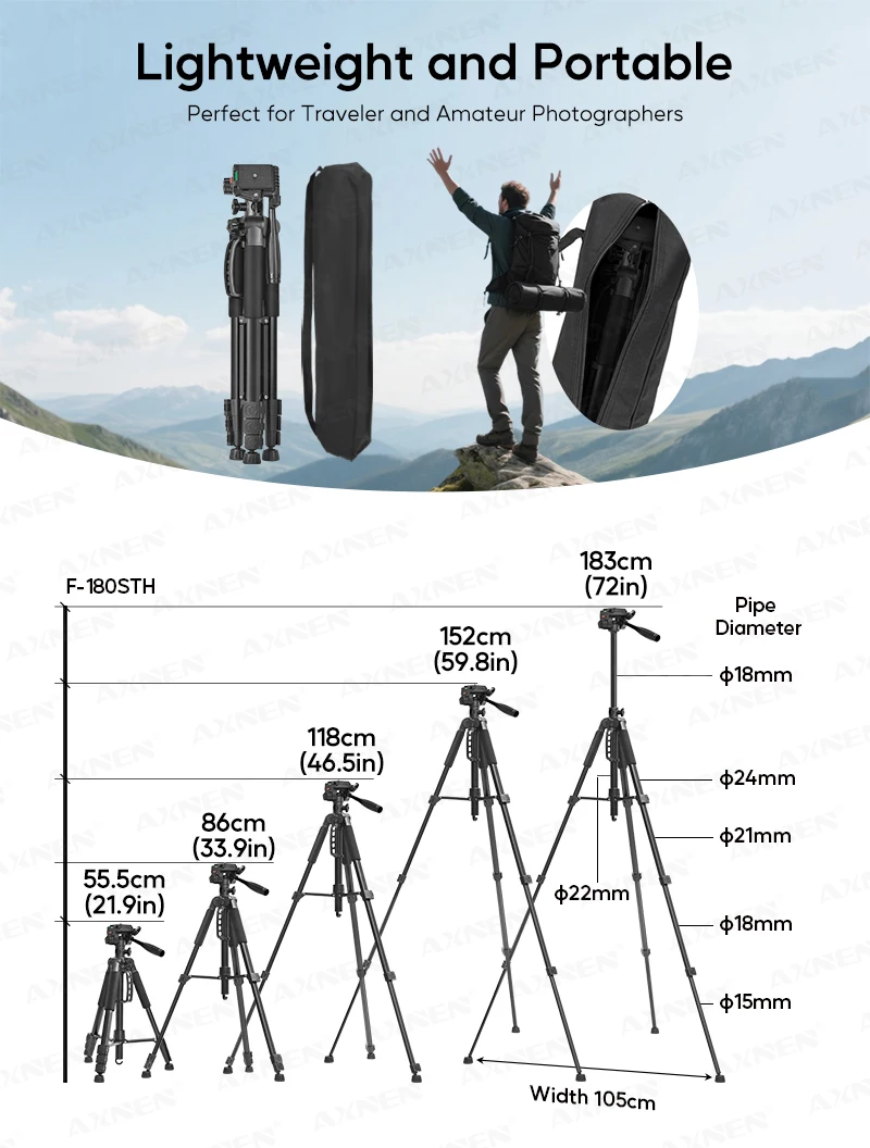 Professional Tripod Aluminum 62”158CM Adjustable Height 360° Ball Head Quick Release for Camera DSLR Projector Portable Travel