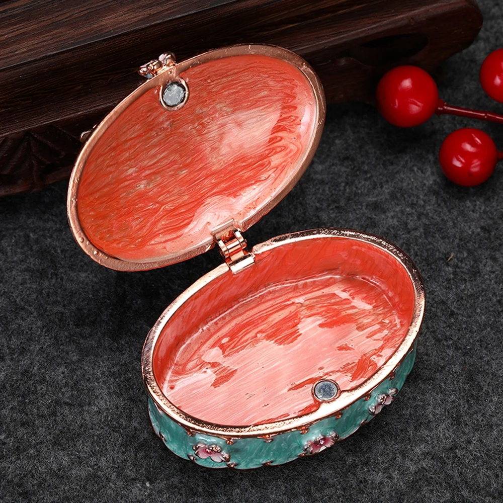 손으로 그린 크리스탈 악세사리 보석 상자 1 개, 힌지 핑크 꽃 벚꽃 입상 보석 상자 크리스마스 선물 소녀용