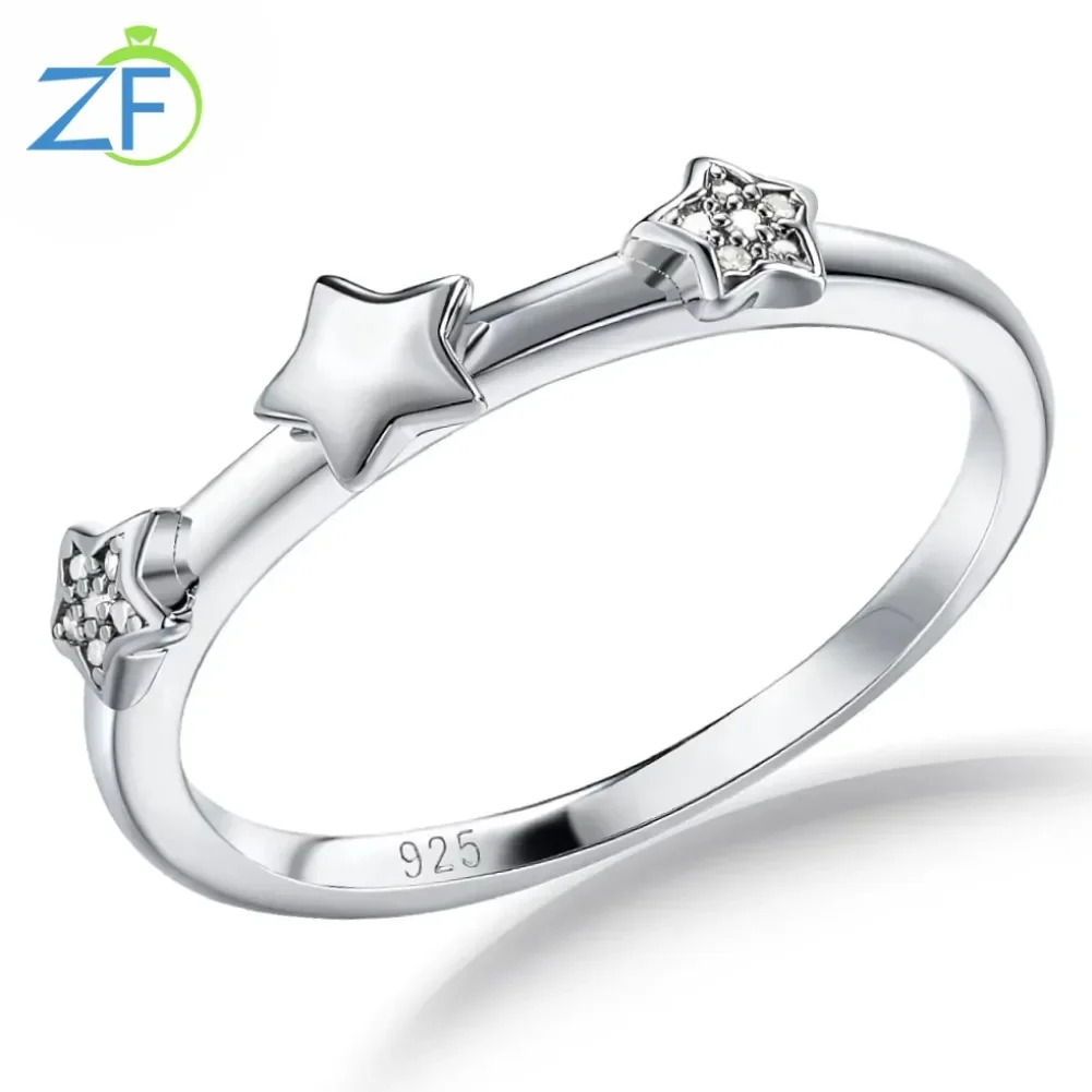 

GZ ZONGFA Natural Diamond 0.03carat Star Finger Ring For Women Simple 925 Sterling Silver Sparkling Wedding Party Fine Jewelry