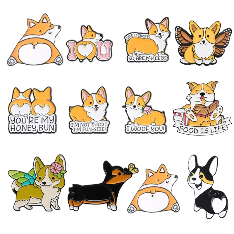 دبابيس المينا من سلسلة كرتون كورجي ، دبابيس كلاب حيوانات أليفة كاواي ، شارة طية صدر على ظهره ، مجوهرات حيوانات لطيفة ، إكسسوارات هدايا ، سيقان قصيرة #1