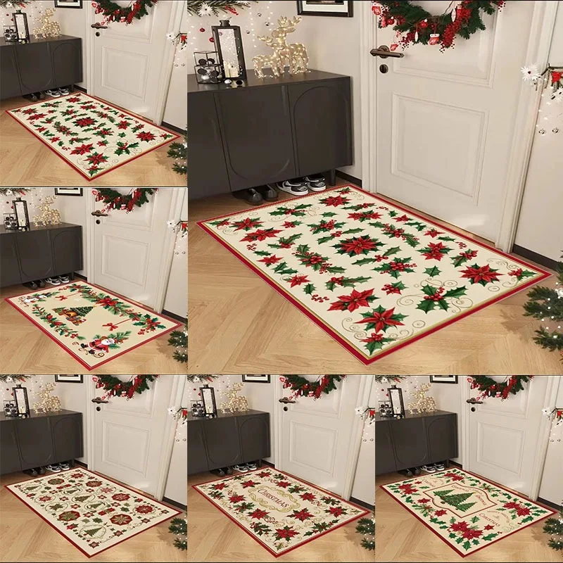 Weihnachten Thema Fußmatte Retro Weihnachtsbaum Innenteppich Eingangsbereich Anti-Rutsch-Fußmatte für Schlafzimmer Badezimmer Matte Heimdekoration