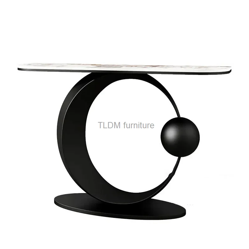 Italian Light Luxury Slate Console Tables Living Room Porch Tables Modern Entry Door Porch Cabinet Semi-circle Console Table