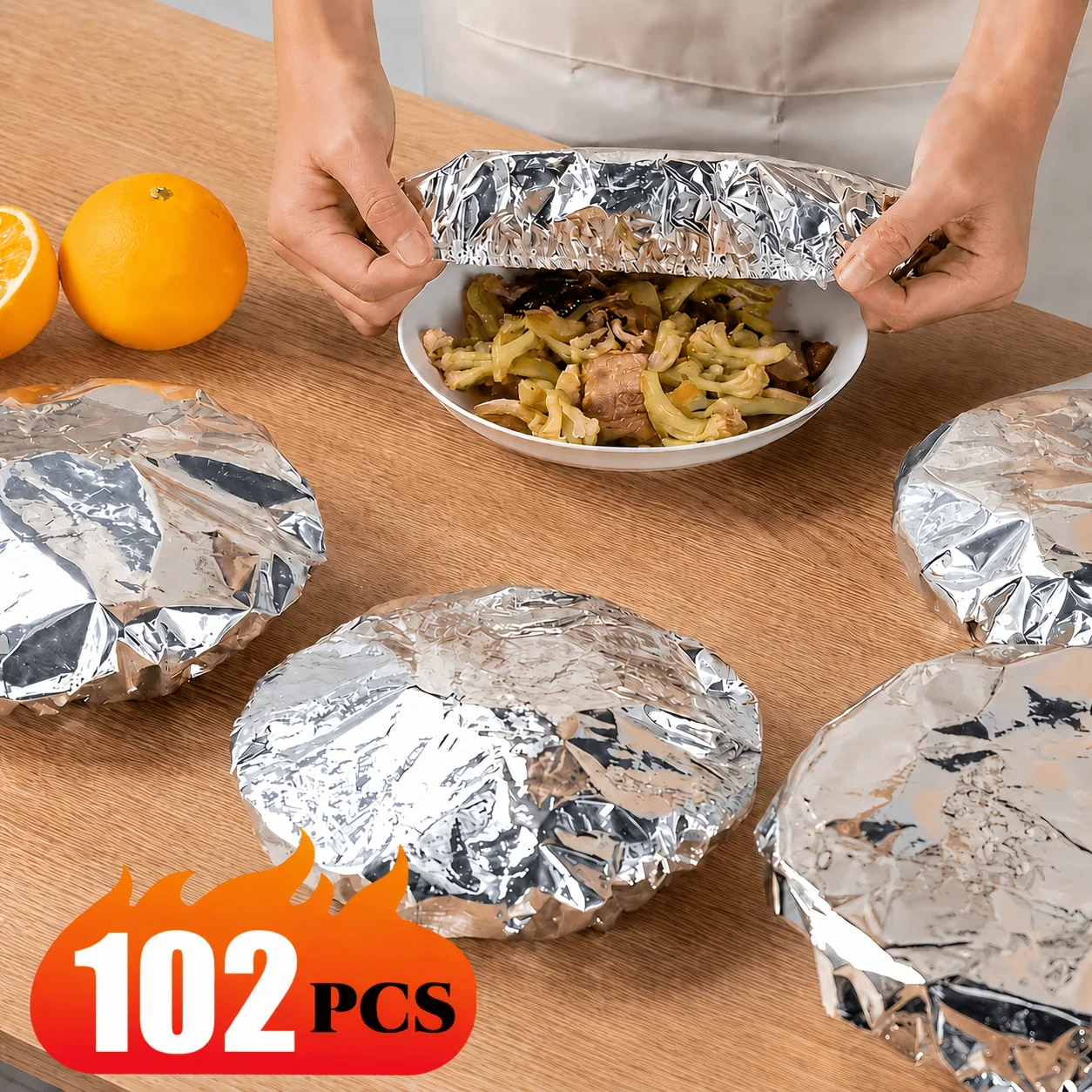102pcs Aluminum Foil Elastic Food Covers,Kitchen Cling Film Covers,Suitable for Bowls,Plates,Utensils- Keeps Food Warm and Fresh