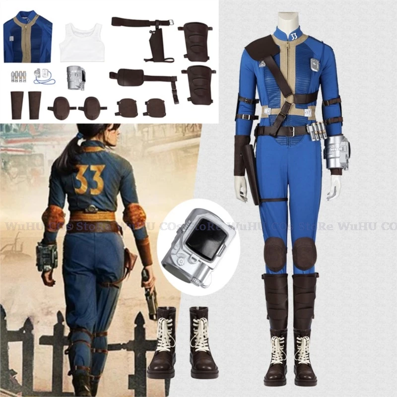 

Fall Cos Out Lucy Cosplay Costume Vault 33 Female Male Survivor Suit Jumpsuit Uniform Prop Shoes Women Halloween Party Cosplay