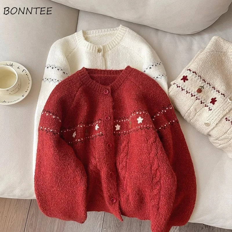 

Кардиган женский с круглым вырезом и вышивкой, уютная вязаная однобортная верхняя одежда, осенняя студенческая милая одежда в стиле Харадзюку, популярные Ins