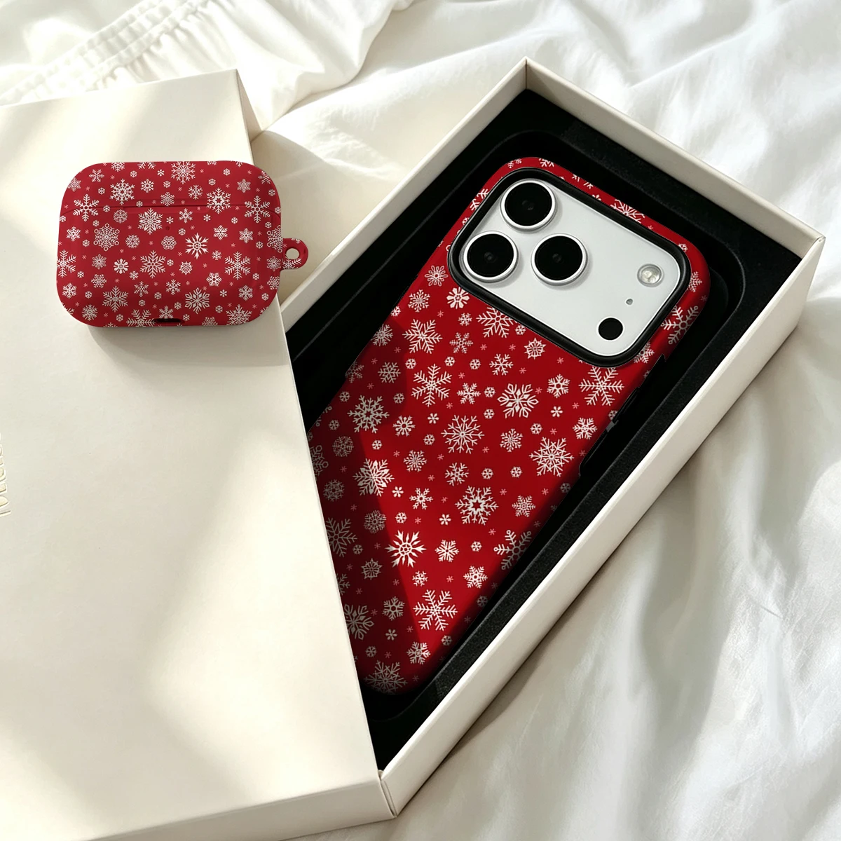 2 in 1 White Snowflakes Red Fo - đánh giá và giá Airpod Case Cover