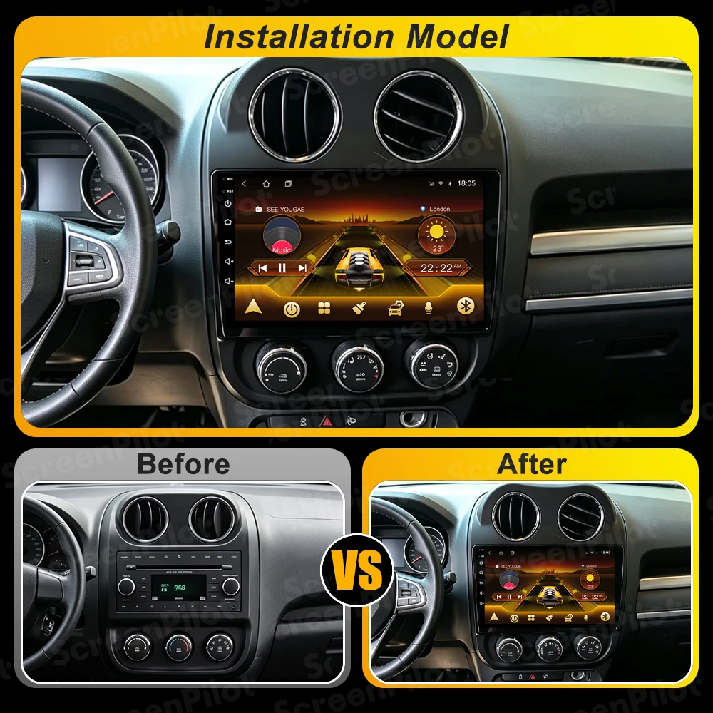 10 Inch Android 16 For Jeep Compass Patriot 2010-2016 Car Radio Stereo Head Unit  Multimedia Video Player 2K QLED  8 Core 5G RDS