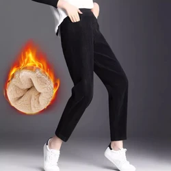 1pcs Women Autumn Winter Plush Thickening Casual Pants Corduroy Warm Pant Women's High Waist Leggings Haren Trousers