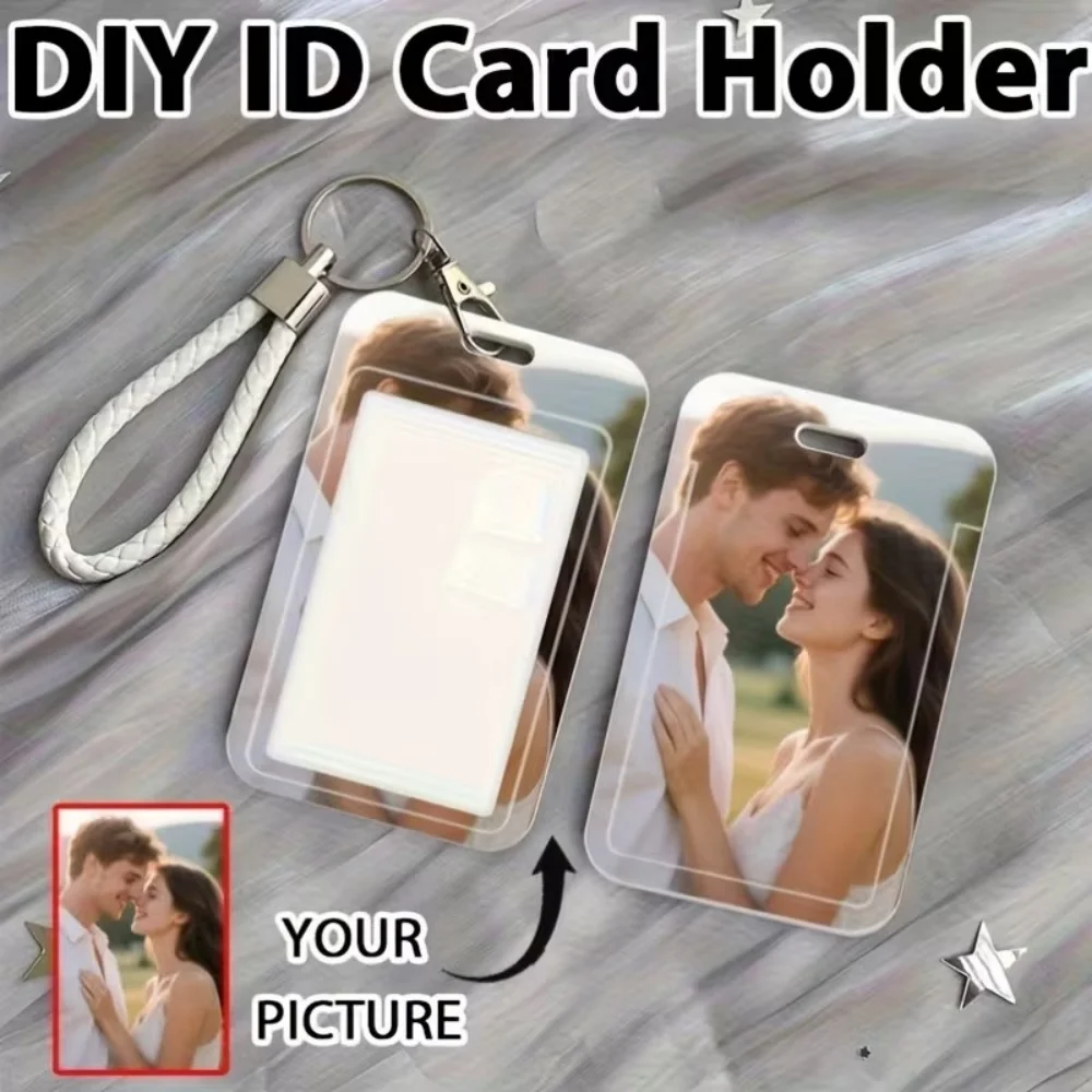 Customized Card Holder DIY Personalized Couple Photo ID Card Bag With Wristband And Keychain For Student ID Work ID And Bus Card