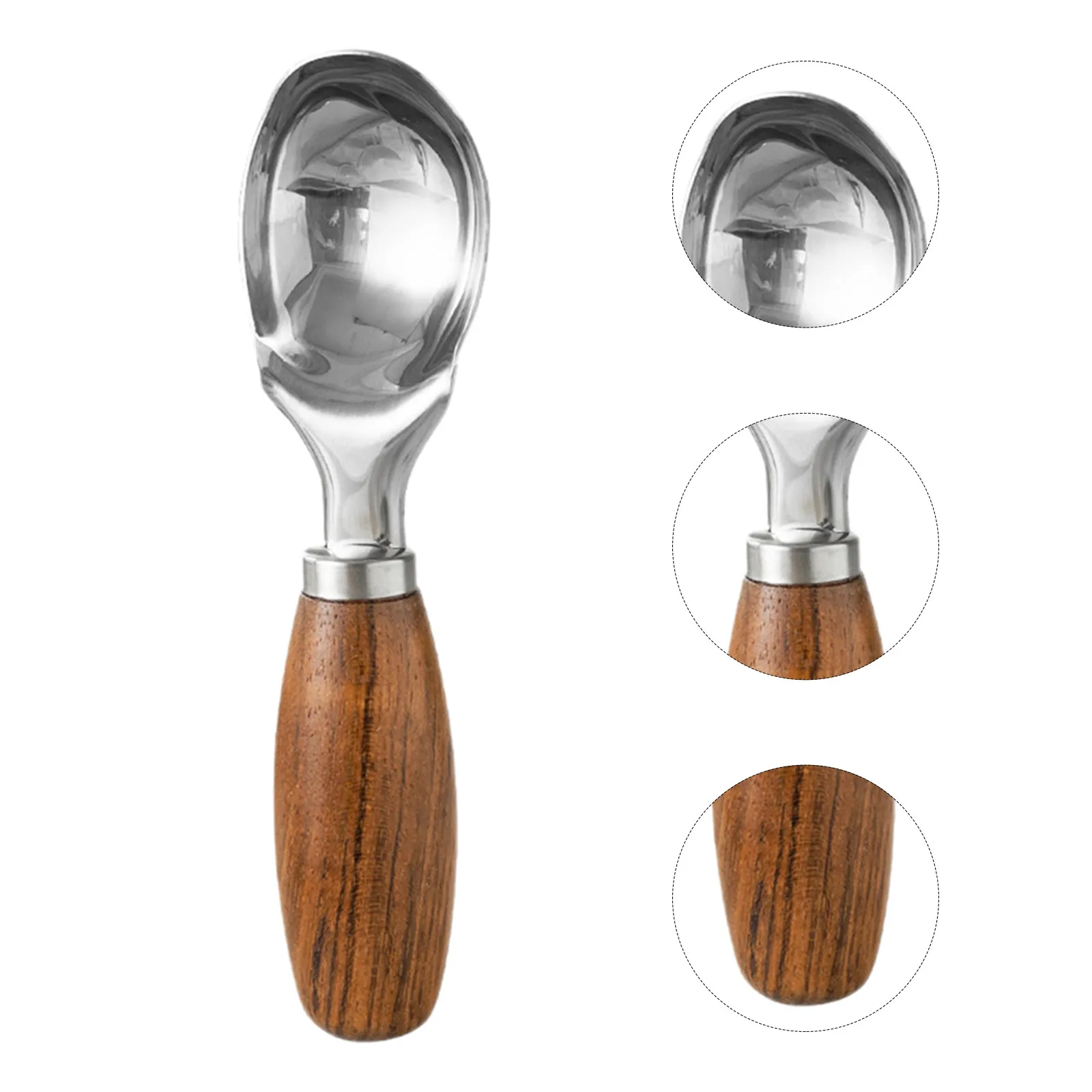 2Pcs Ice Cream Scoop Stainless Steel Wooden Handle Sturdy Fruit Scooper Melon Baller Watermelon Scoop Ice Cream Sorbet Cookie