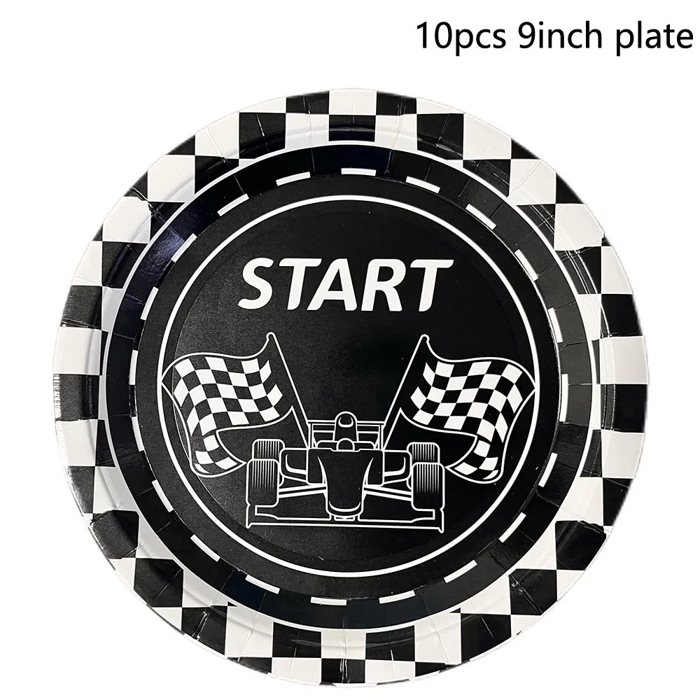 Fast Two Racing Themed Party Decorations Tableware Paper Cups Tablecloth Checkered Balloon Kids Car 2nd Birthday Party Supplies