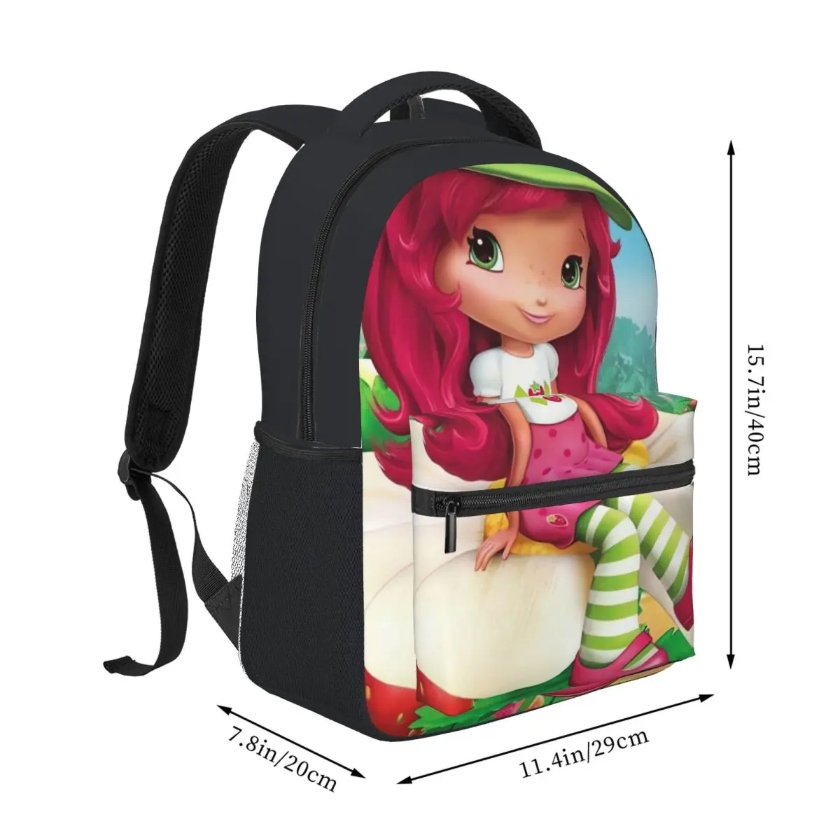 Mochila escolar rosa-morango-shortcake dos desenhos animados para meninos e meninas, mochila infantil, fofa, bolsa de 2 ombros, crianças, marca de moda, 16"