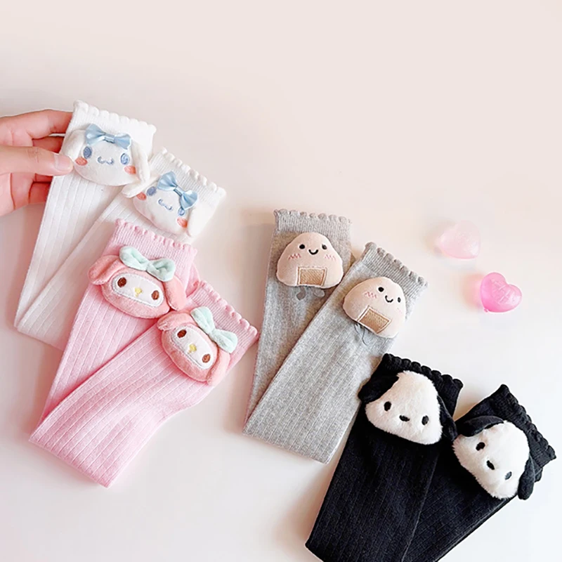 1 Stuks Sanrio Cinnamoroll Kawaii Kinderen Sokken Anime Mijn Melodie Pochacco Schattige Katoen Comfort Ademende Knie Hoge Sokken Voor Kinderen