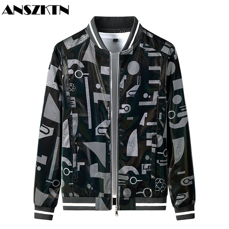 

ANSZKTN Men's coat Men's spring and Autumn leather jacket men's wear 2021 new Korean slim slim trend clothing printing