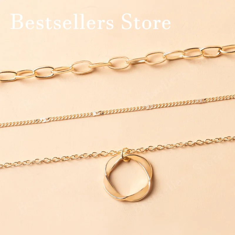 Women's Multi-Layer Round Pendant Necklace, Charm Gift