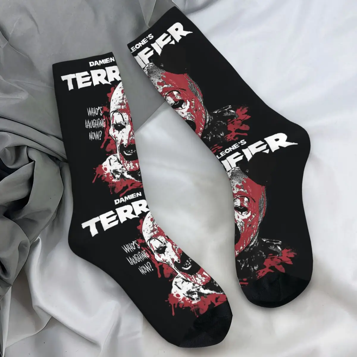 

Мужские носки Terrifier Distressed Art The Clown Графический фильм ужасов Чулки Осенние забавные средние носки Уличные нескользящие носки