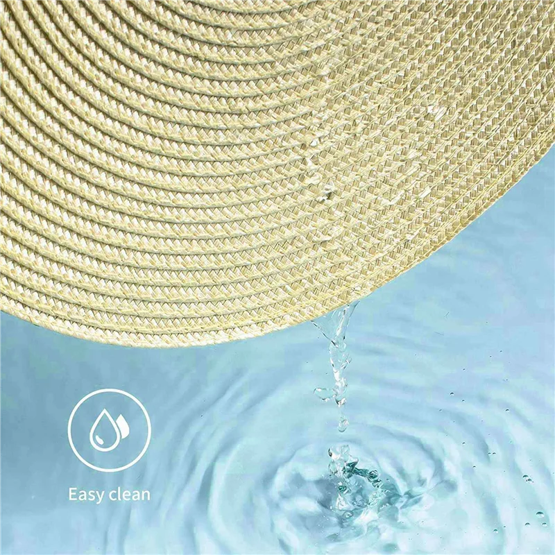 

AT53 Круглые плетеные салфетки, набор из 18 настольных ковриков для обеденных столов, тканые моющиеся нескользящие коврики для столов, 15 дюймов (бежевый)