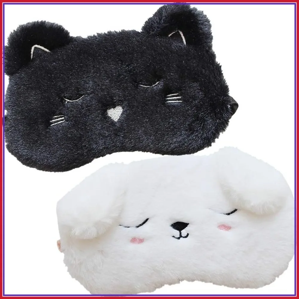 

2 Pcs Cute Sleeping Eye Mask Black Cat & White Dog Cartoon Plush Eye Cover
