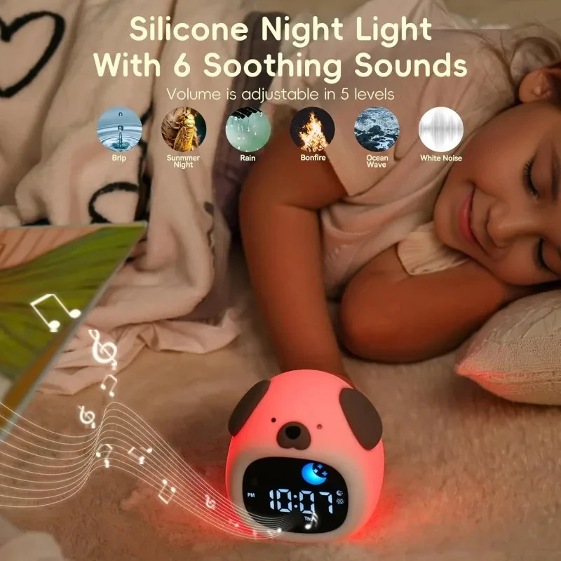 Puppy Shape Kids Sleep Training Alarm Clock Touch Activated Cute Night Light for Toddler Bedroom