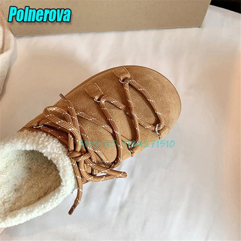 Women Round Toe Thick Soled Half Slippers Autumn Winter New Inside Plush Cross Strap Casual Flat Shoes Outdoor Comfortable Mules