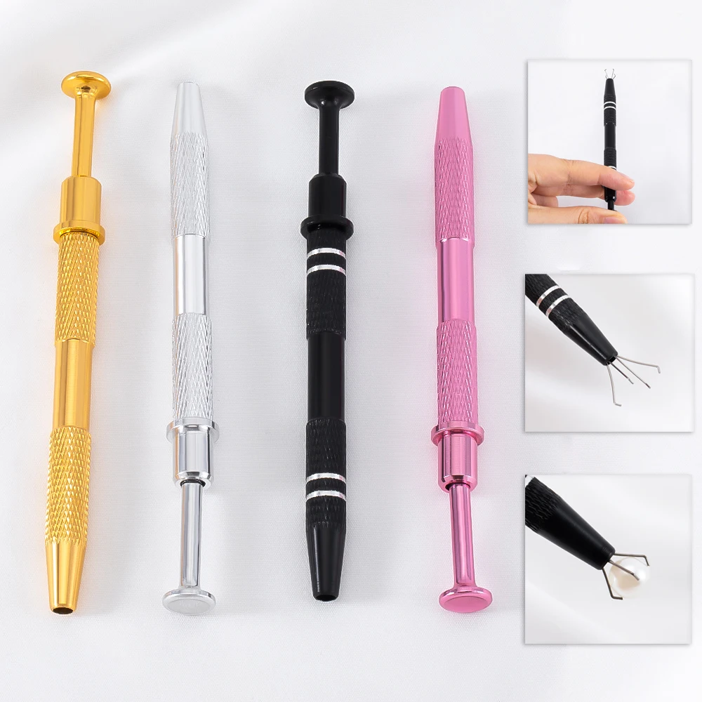 1Pc 4 Claw Jewelry Grabber Tool Alloy Push in Syringe Type Quad Prong Small Bead Holder Grab Ball Catcher Piercing Pick-up Tool