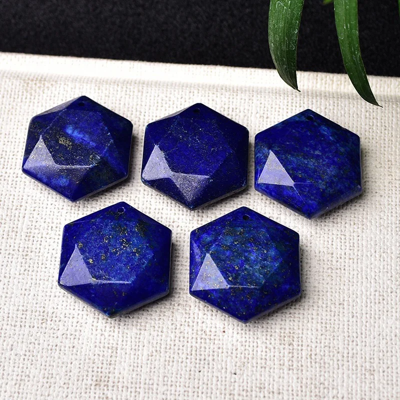 5PCS Natural Lapis Lazuli Hexagram Pendant Crystal Jewelry Semi-Precious Stone For Necklace Wife Daughter Gift 26x9mm