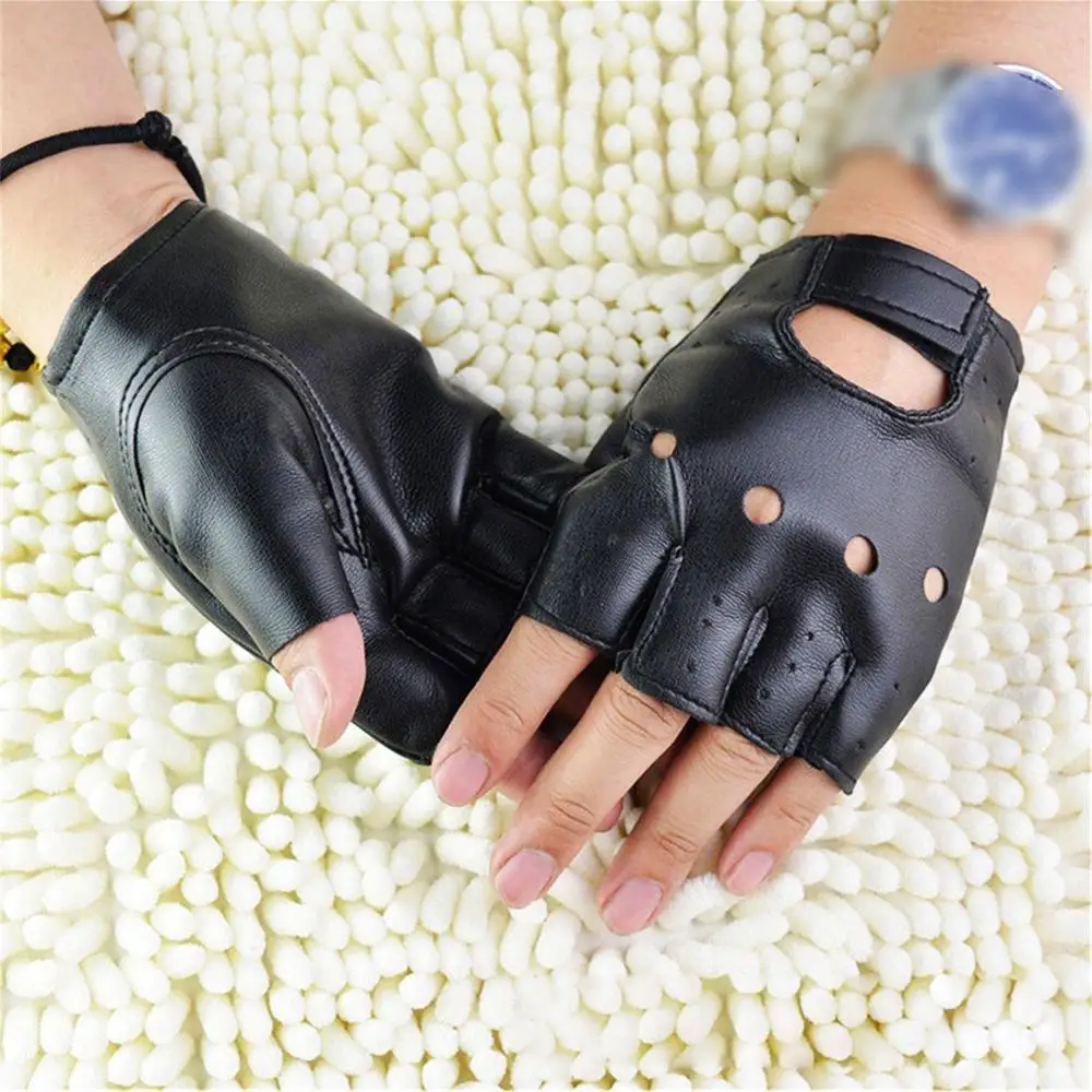 1 Pair Motor Punk Gloves Unisex Black PU Leather Fingerless Gloves Black Female Half Finger Guantes Hot Driving Women Men Sports